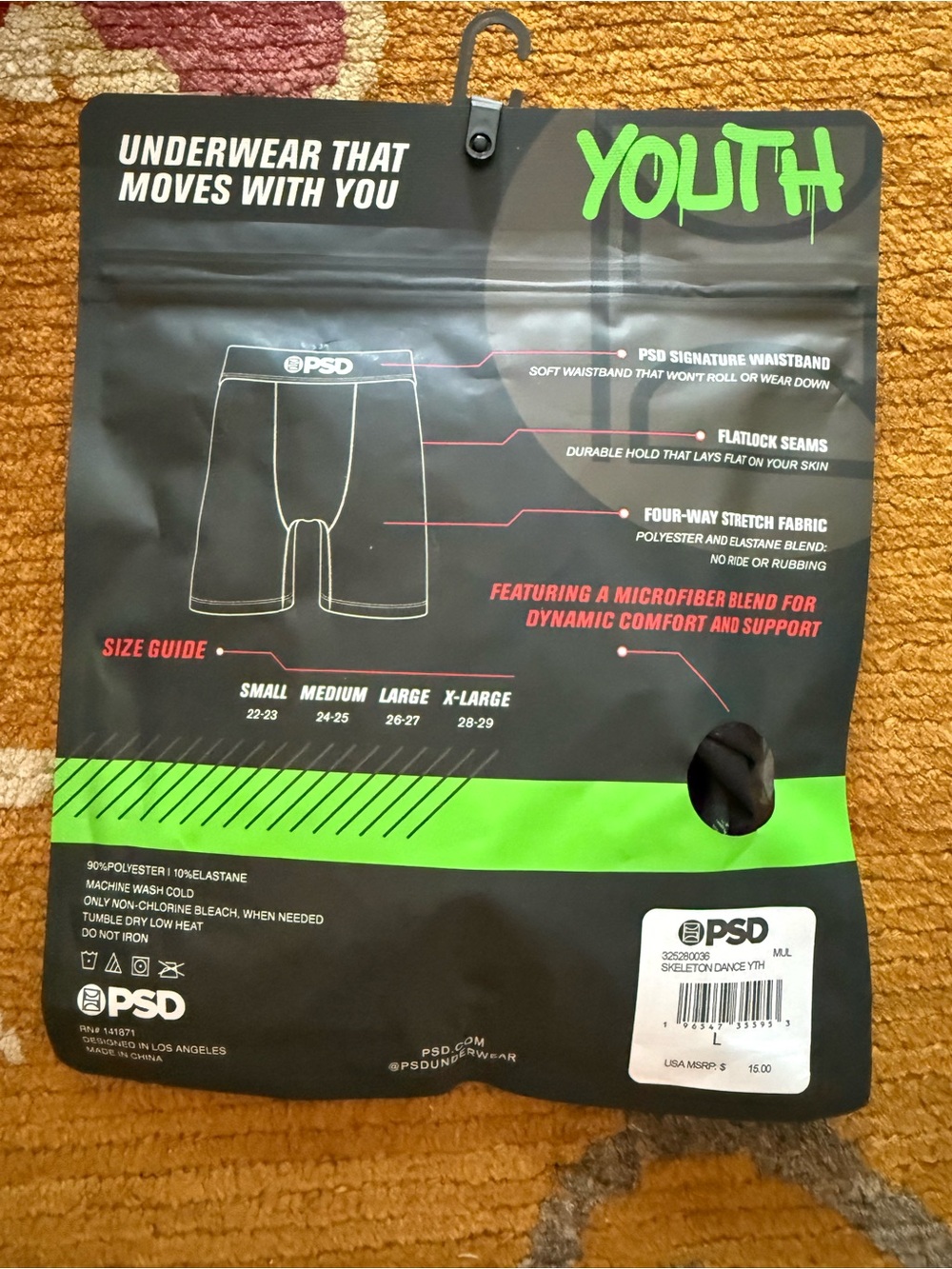 PSD Youth Black Underwear with Neon Orange Logo - Picture 2 of 2